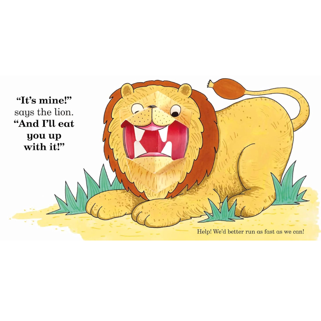 Cartoon lion with a message on a white background