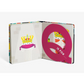 Open book with colorful illustrations on a white background