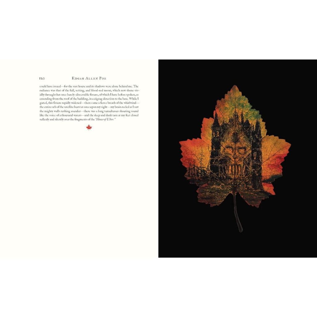 Artistic depiction of a forest inside a leaf with text on a white background