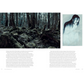 Forest scene with a ghostly figure on the right, text below