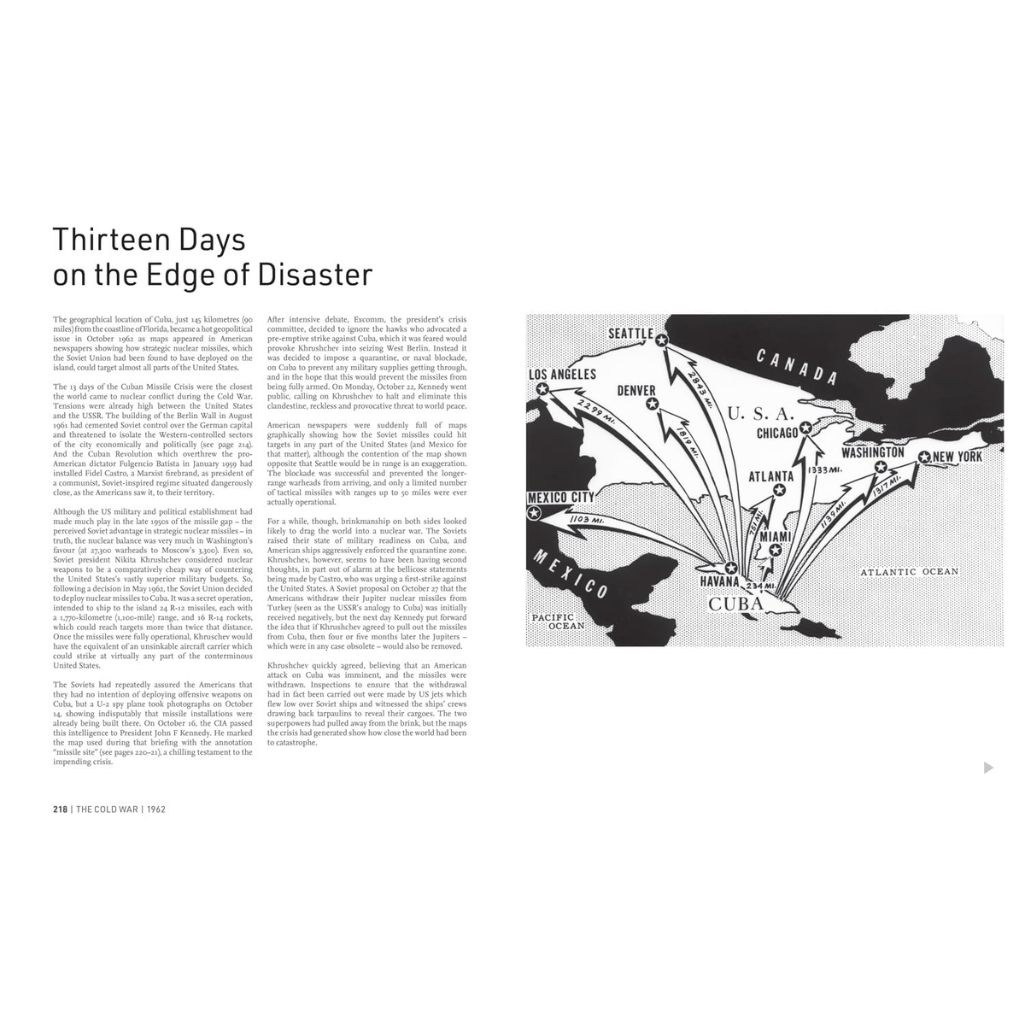 Page from a book or document titled 'Thirteen Days on the Edge of Disaster' with a map and text.