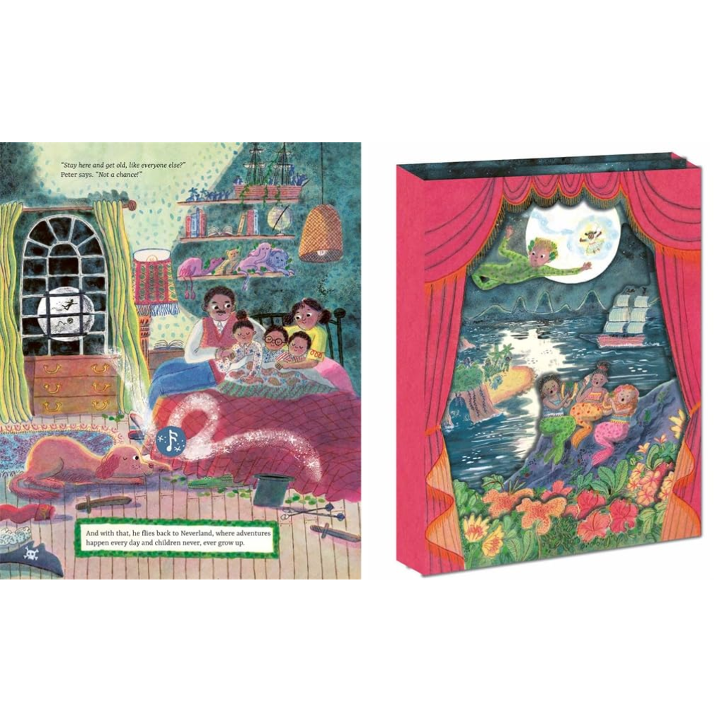 Illustrated book cover with colorful scenes and characters, including a mermaid and children.