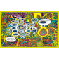 Colorful psychedelic-style artwork with various shapes and patterns on a yellow border.