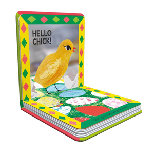 Children's book with a chick illustration on a white background
