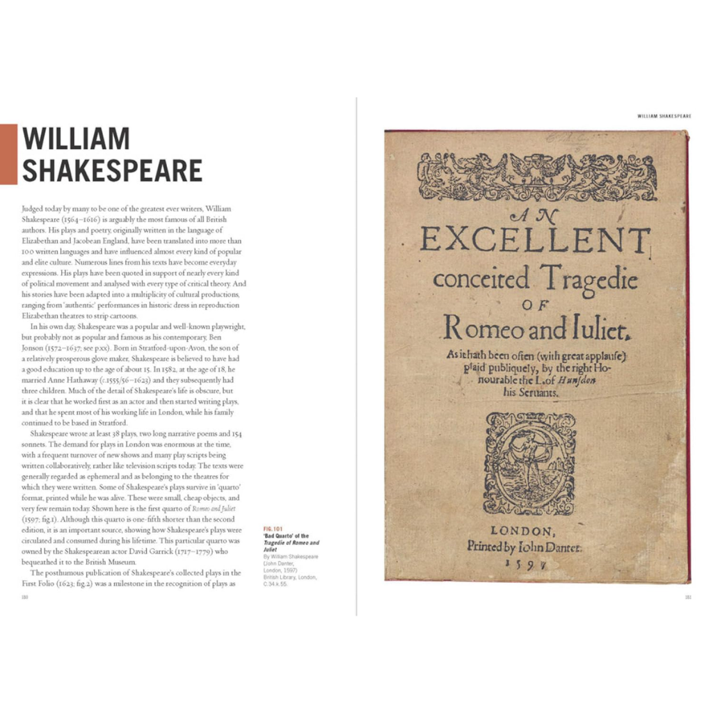 Title page of 'Romeo and Juliet' by William Shakespeare with decorative text and illustrations.