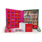 Advent calendar with book-themed compartments on a white background