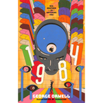 Book cover of '1984' by George Orwell with colorful design and surveillance theme.