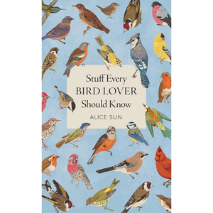 Book cover with illustrations of various birds and text 'Stuff Every Bird Lover Should Know' by Alice Sun.