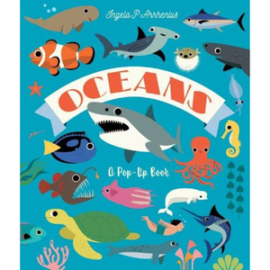 Book cover of 'Oceans' with various sea creatures on a blue background