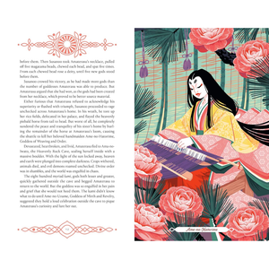 Illustration of a woman playing a musical instrument with floral and nature-themed background