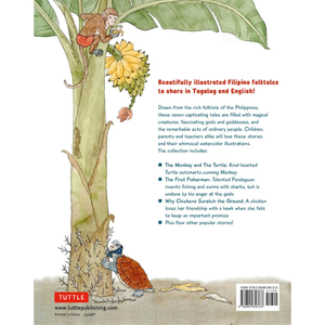 Illustrated book back cover with a monkey and turtle on a tree, featuring Tuttle Publishing logo.