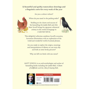 Book back cover with illustrations of a rooster and an owl, text about the book, and a HarperCollins logo.