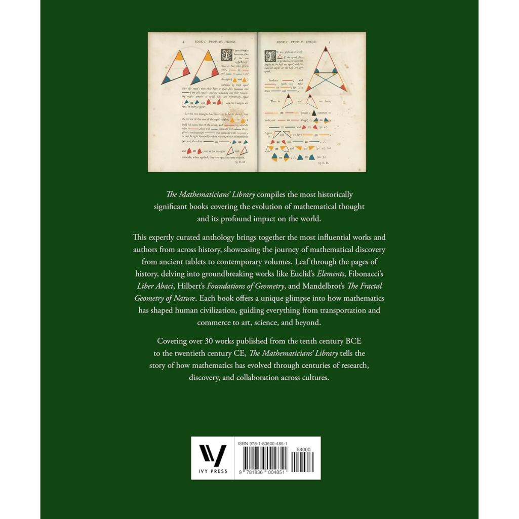 Book cover with text and mathematical illustrations on a green background