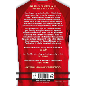 Red book cover with text about a sports book, featuring a white shirt with red text on a white background.