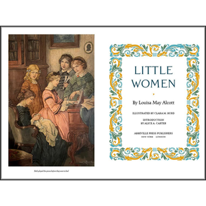 Book cover of 'Little Women' with illustration of four women and decorative text.