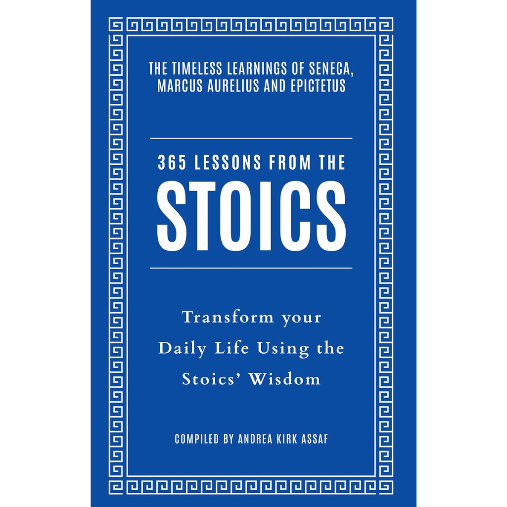Book cover of '365 Lessons from the Stoics' with blue background and white text.