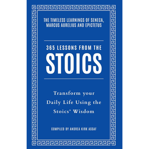 Book cover of '365 Lessons from the Stoics' with blue background and white text.