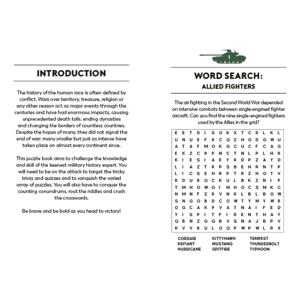 The Military History Puzzle Book: 200 Brain-Teasing Activities (Hardback) spread