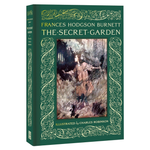 Book cover of 'The Secret Garden' by Frances Hodgson Burnett with decorative green border and illustration of a girl.