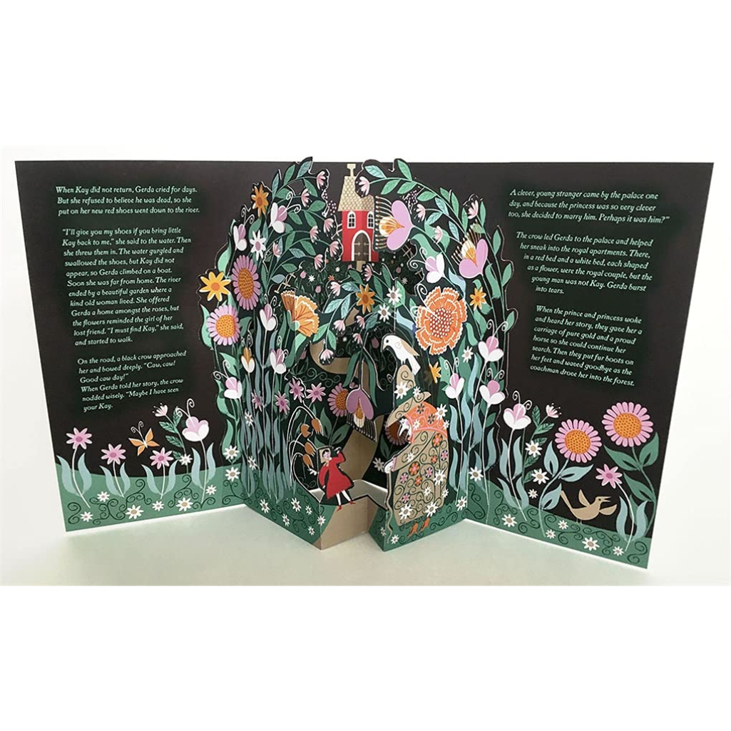 Pop-up book with colorful illustrations of a garden scene and characters.