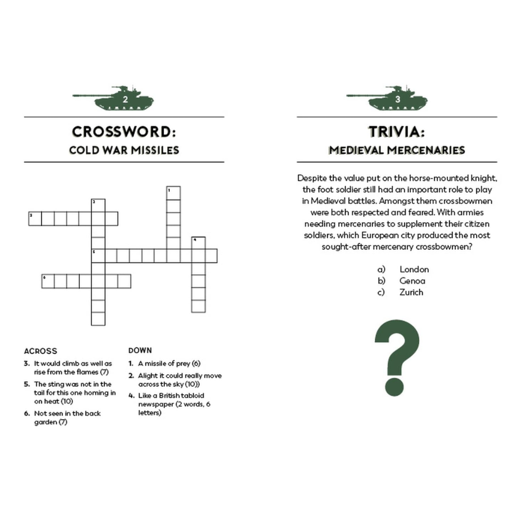 The Military History Puzzle Book: 200 Brain-Teasing Activities (Hardback) spread