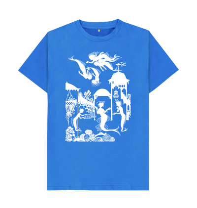 Bright Blue Little Mermaid in white T-shirt