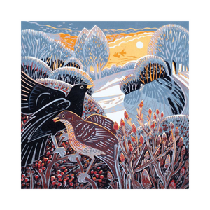 Christmas card with birds in sunrise