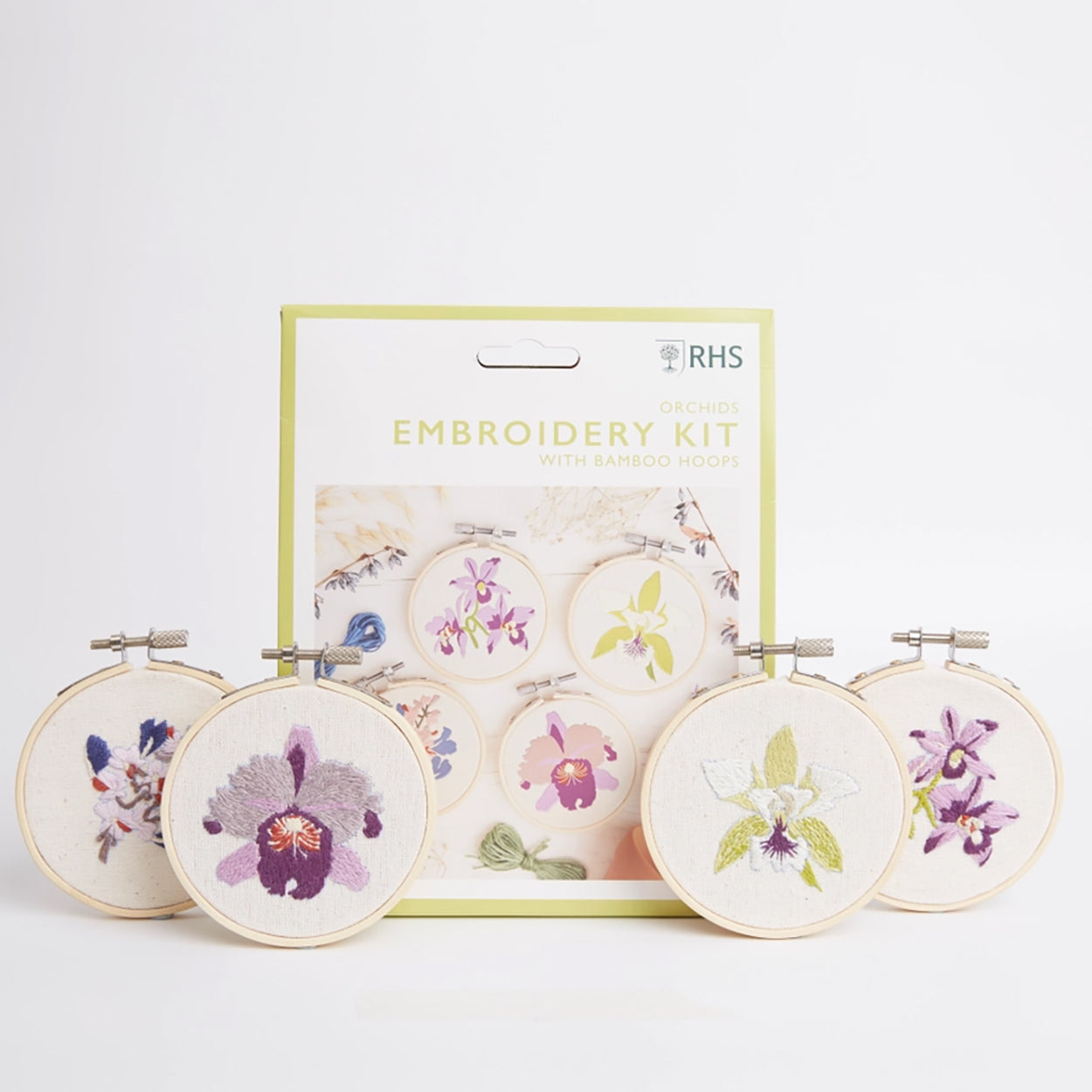 Orchids Embroidery Hoop Kit with finished hoops
