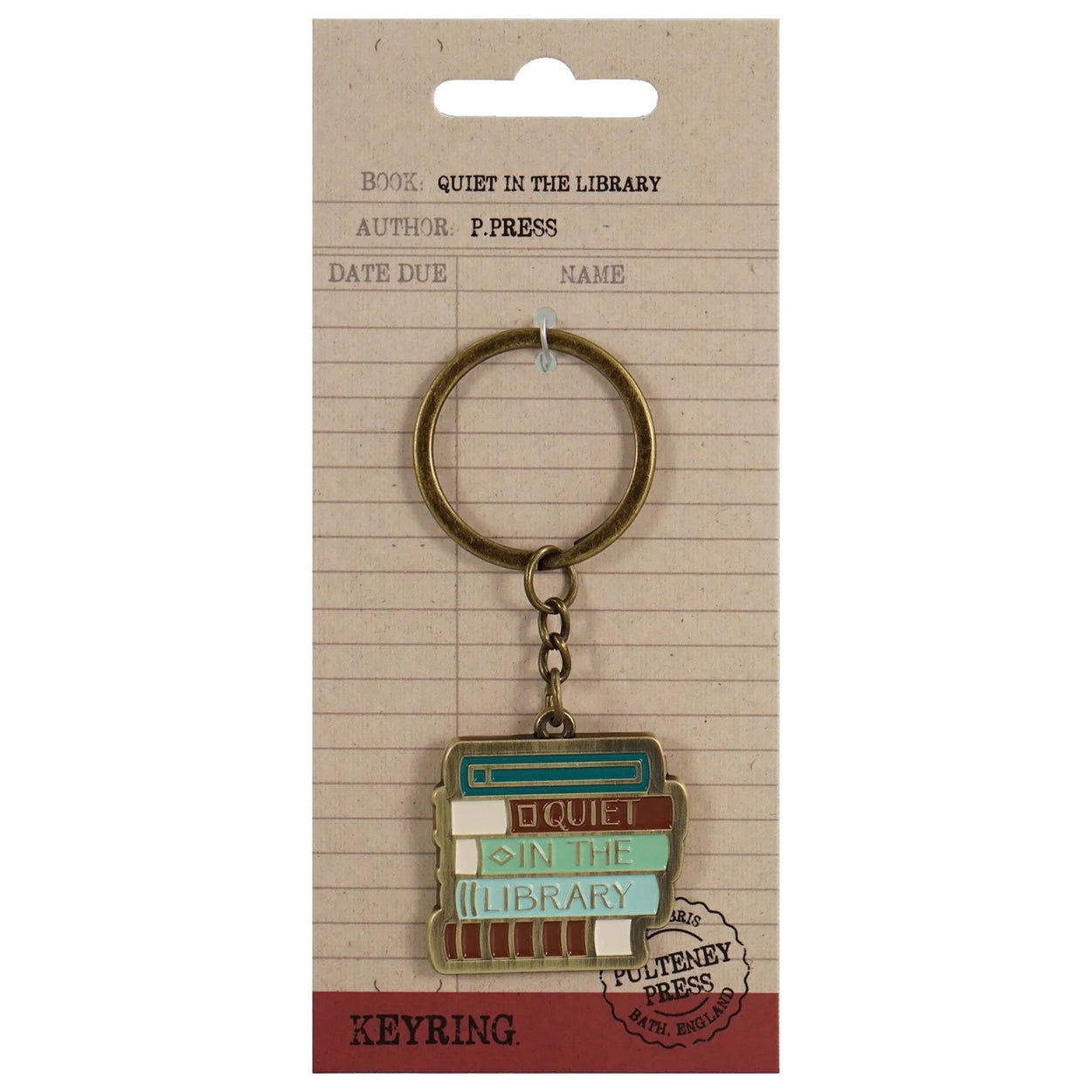 Quiet in the Library Keyring on a backing card