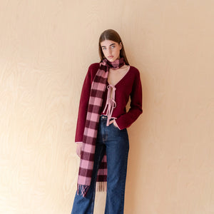 Berry Gingham Skinny Scarf