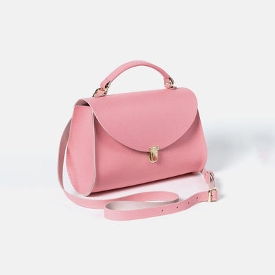 The Poppy Salmon Pink Saffiano, view of front