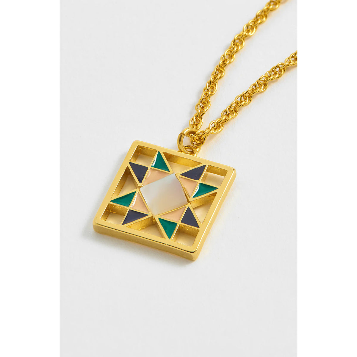 Gold Plated Quilted Square Pendant