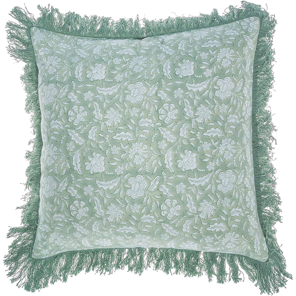Front of Green Block Print Cushion Cover