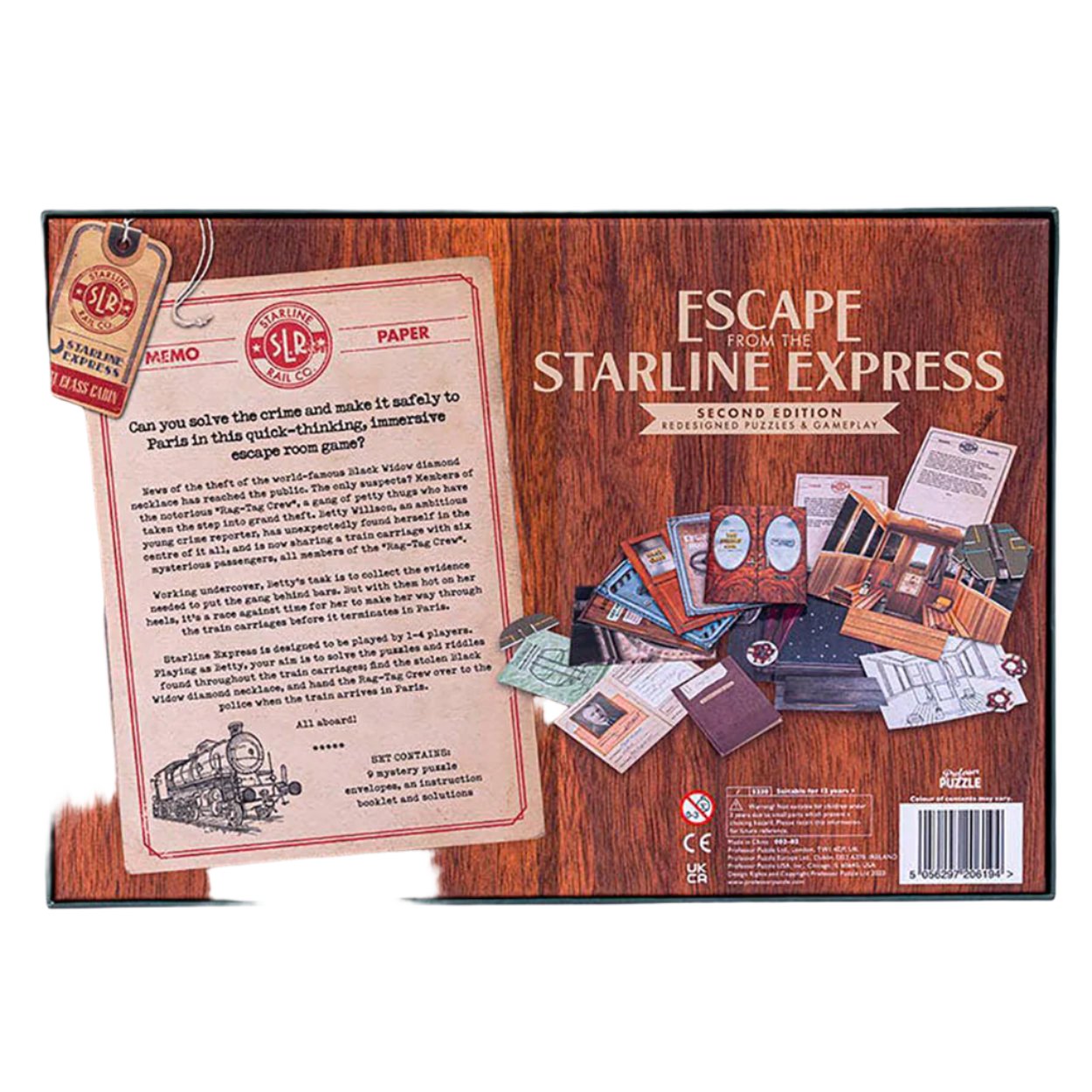 Back of the boxed game Escape from the Starline Express