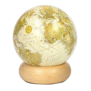 Decorative globe with wooden base on a white background