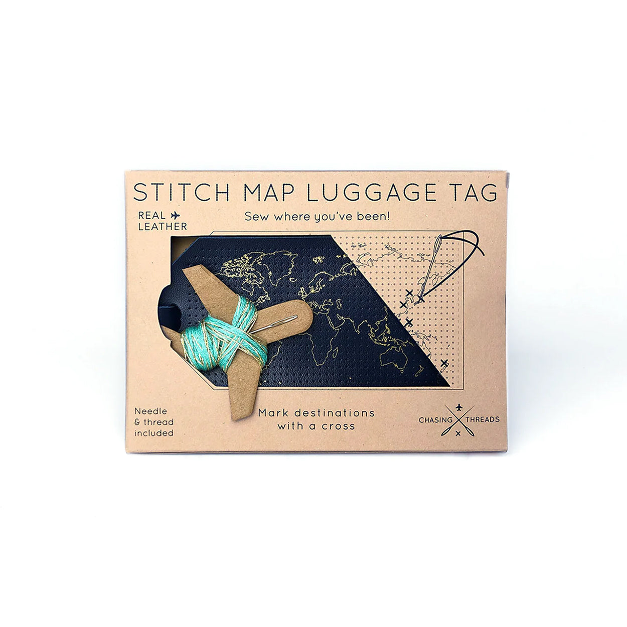 Stitch Map Luggage Tag in Navy Leather