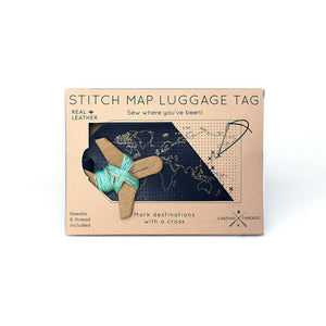 Stitch Map Luggage Tag in Navy Leather