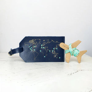 Stitch Map Luggage Tag in Navy Leather
