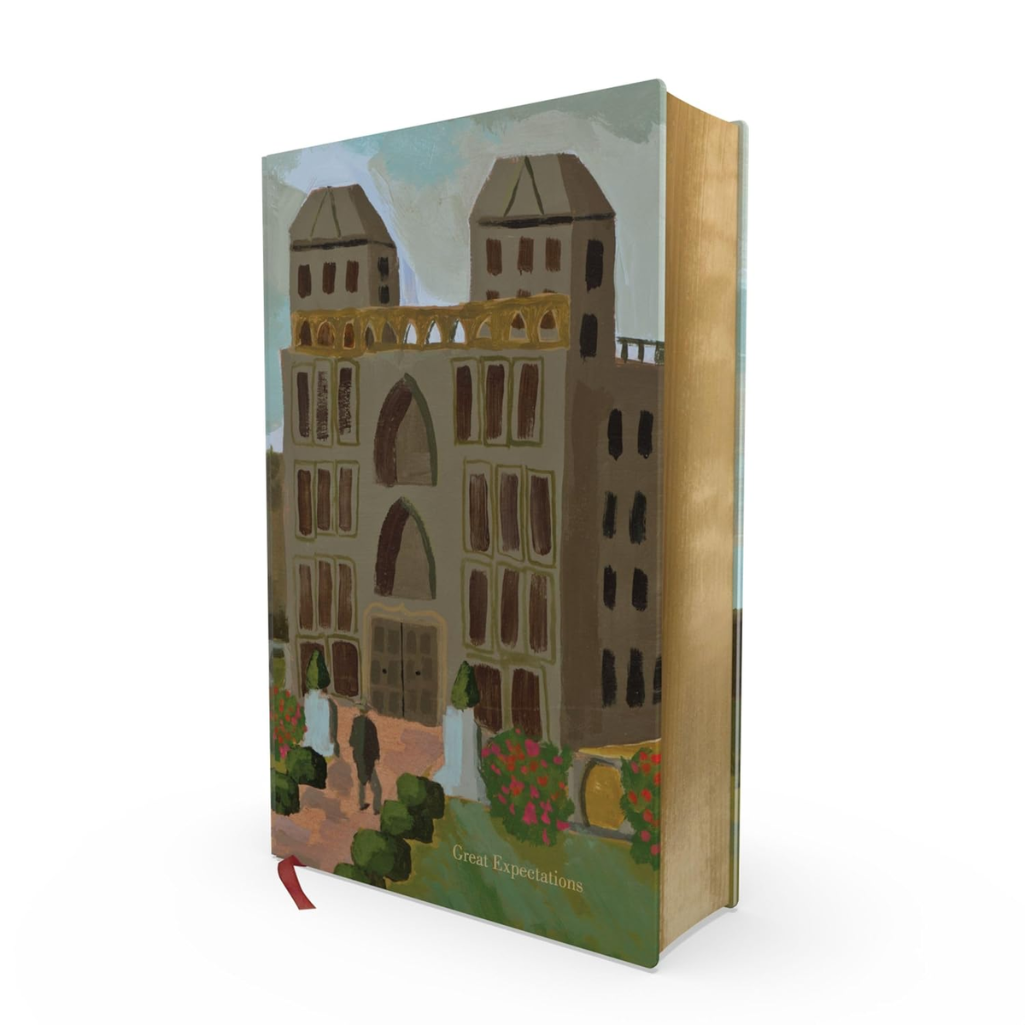 Book with a cover design of a cityscape and people, titled 'Great Expectations'.
