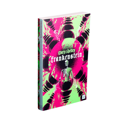 Book cover of 'Frankenstein' with a colorful design on a white background