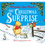 Book cover of 'Winnie-the-Pooh: The Christmas Surprise' with characters in a snowy scene.