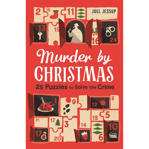 Book cover of 'Murder by Christmas' with puzzle design elements on a red background