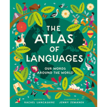 Book cover of 'The Atlas of Languages' with a world map and various languages around it.
