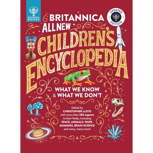 Cover of 'All New Children's Encyclopedia' with colorful illustrations on a red background