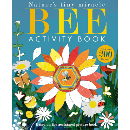Cover of 'BEE Activity Book' with colorful flowers and a bee on a blue background