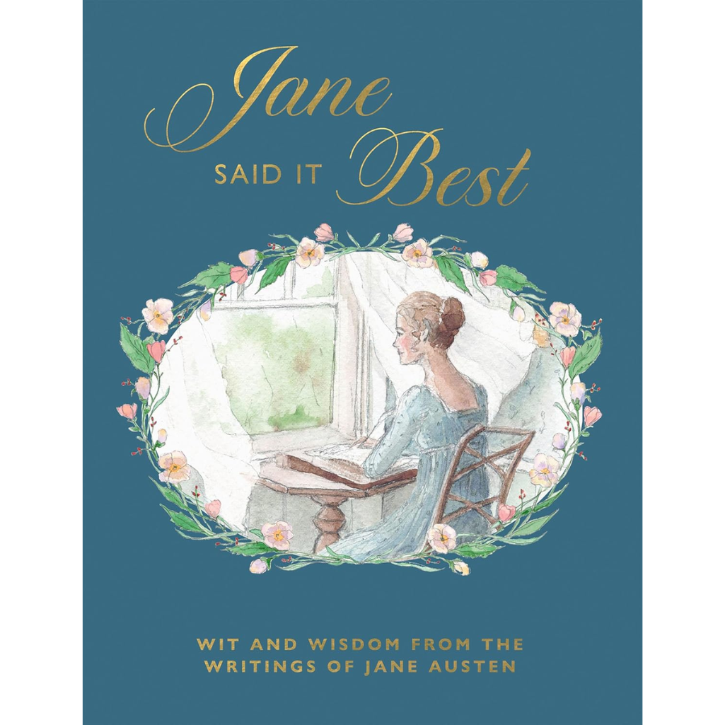 Book cover of 'Jane Said It Best' with illustration of a woman in a window and floral elements.