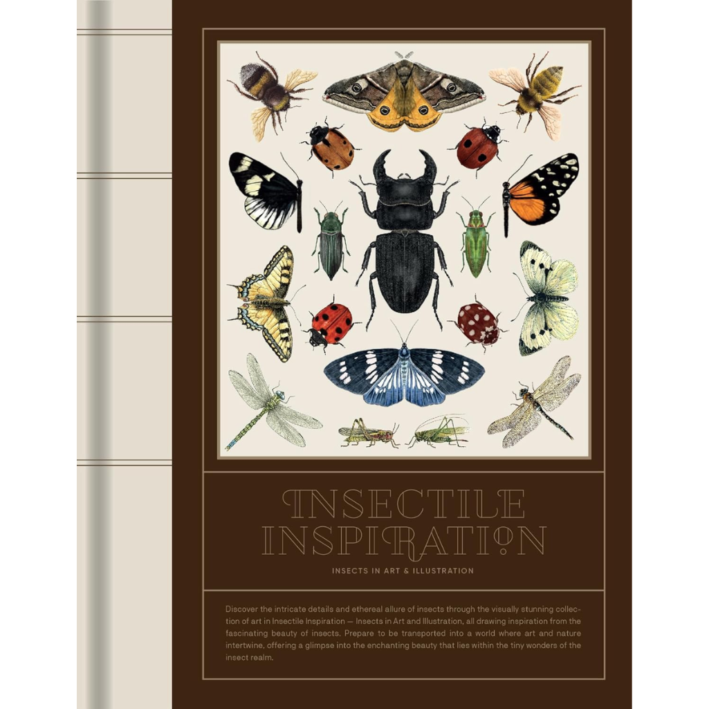 Book cover with illustrations of insects and the title 'Insectile Inspiration' on a beige background.