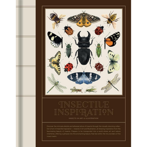 Book cover with illustrations of insects and the title 'Insectile Inspiration' on a beige background.