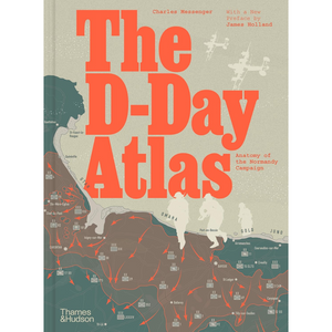 Book cover of 'The D-Day Atlas' with a map and title in red on a beige background