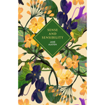 Book cover of 'Sense and Sensibility' by Jane Austen with floral design